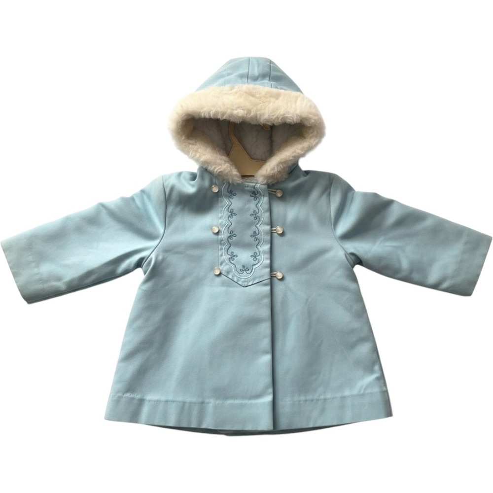 Vintage Cute Togs New York Light Blue Hooded Faux Fur Trim Coat 18M USA 70s